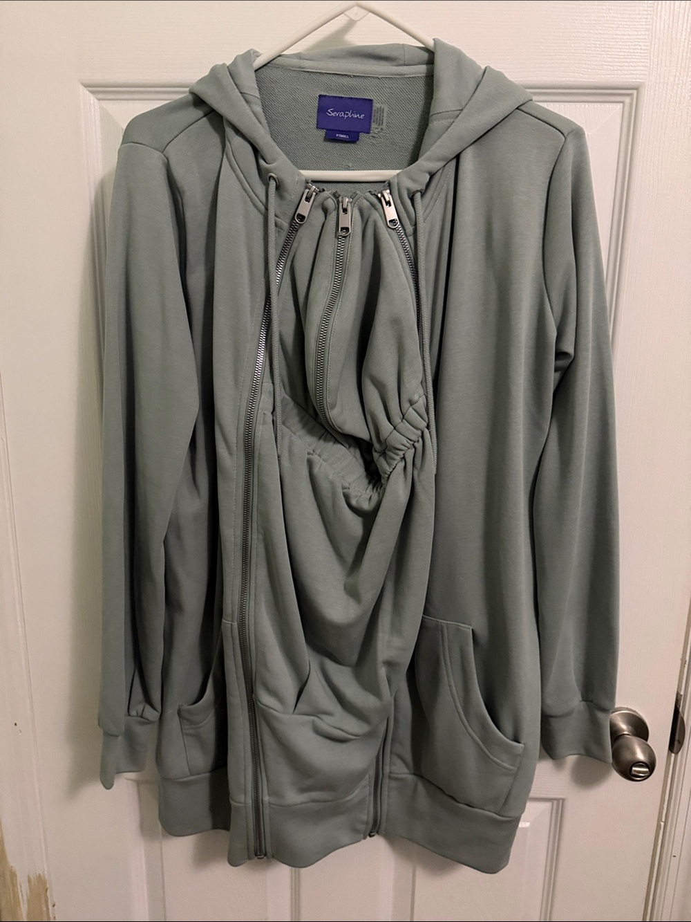 Seraphine Mist Green Maternity and Baby-Wearing Zip Hoodie